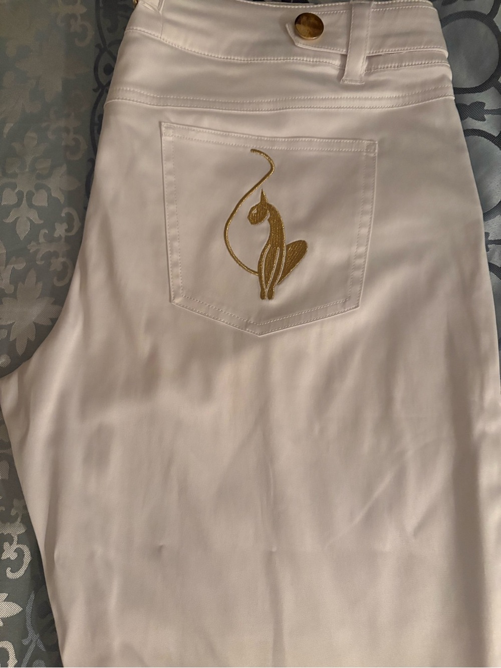 Baby Phat White Pants with Gold Logo Trim